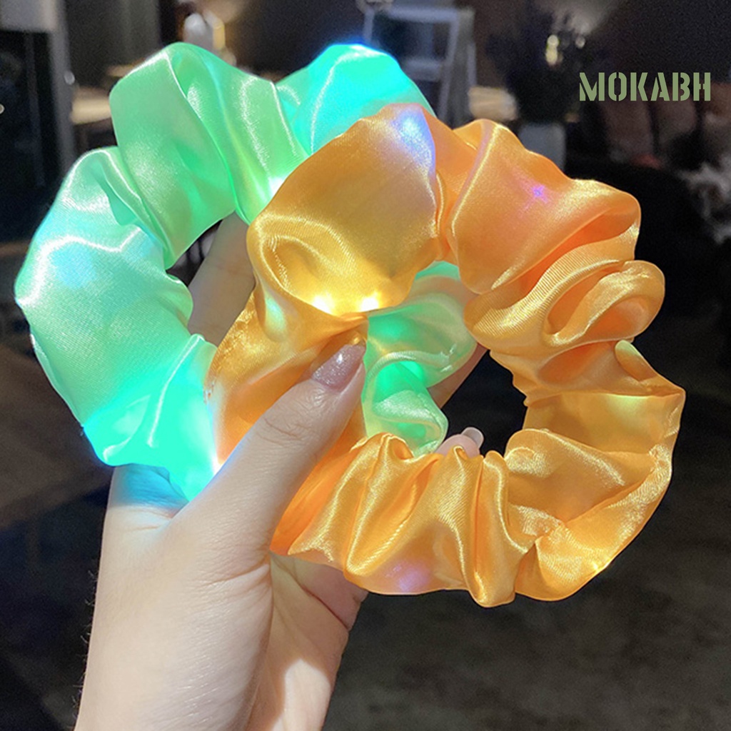 Dây Buộc Tóc Đuôi Ngựa Co Giãn Màu Trơn Tích Hợp Đèn LED Thời Trang