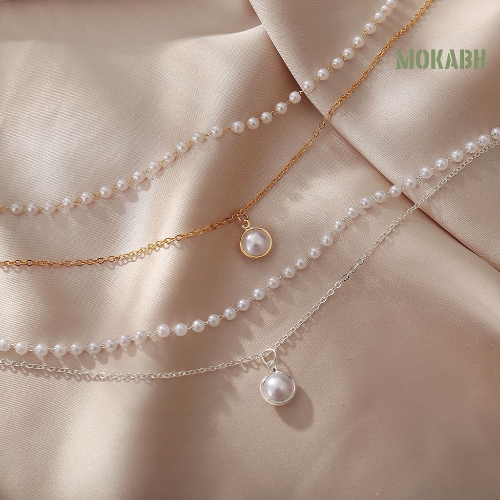 [mokabh] Chuỗi Dây Chuyền Ngắn Hai Lớp Mặc Hàng Ngày