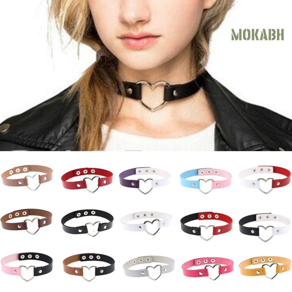 Vòng Cổ Choker Giả Da Mặt Hình Trái Tim Phong Cách Punk Thanh Lịch