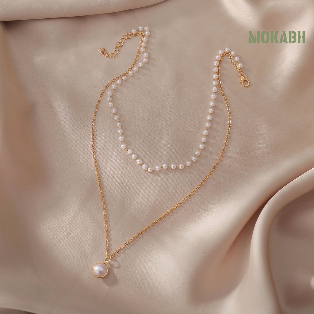 [mokabh] Chuỗi Dây Chuyền Ngắn Hai Lớp Mặc Hàng Ngày