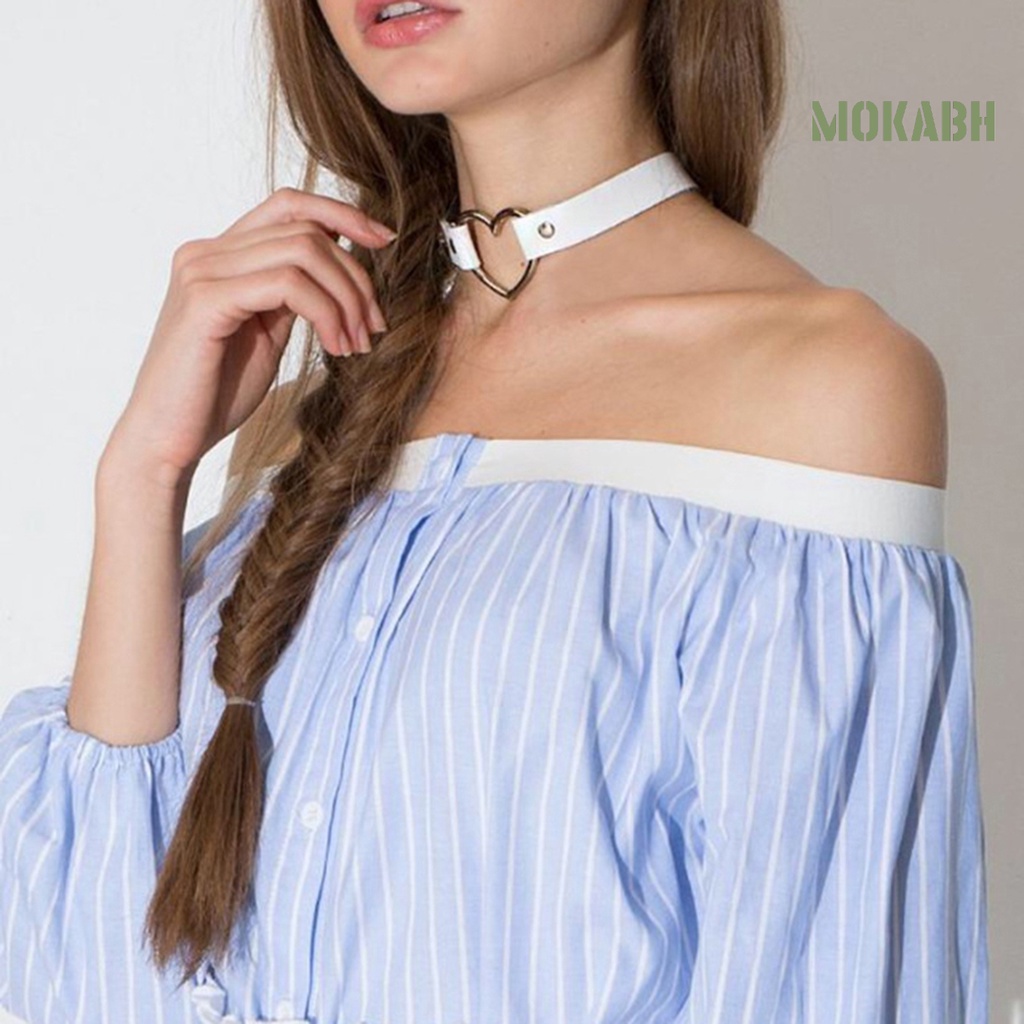 Vòng Cổ Choker Giả Da Mặt Hình Trái Tim Phong Cách Punk Thanh Lịch