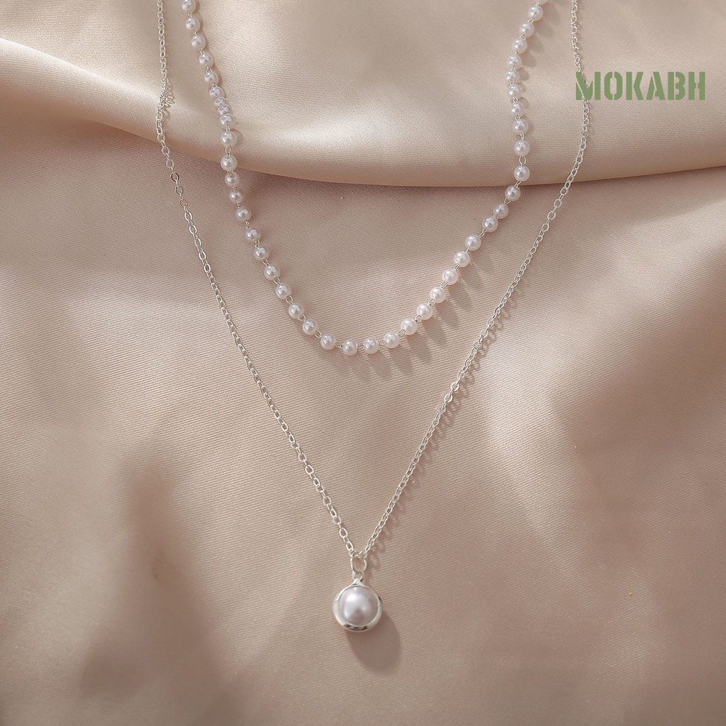 [mokabh] Chuỗi Dây Chuyền Ngắn Hai Lớp Mặc Hàng Ngày
