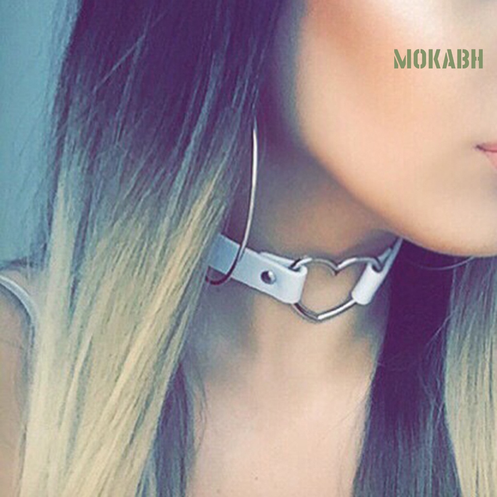 Vòng Cổ Choker Giả Da Mặt Hình Trái Tim Phong Cách Punk Thanh Lịch