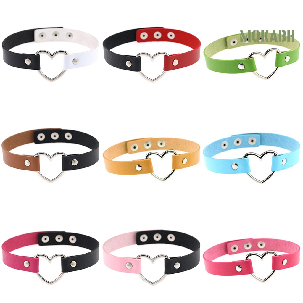 Vòng Cổ Choker Giả Da Mặt Hình Trái Tim Phong Cách Punk Thanh Lịch