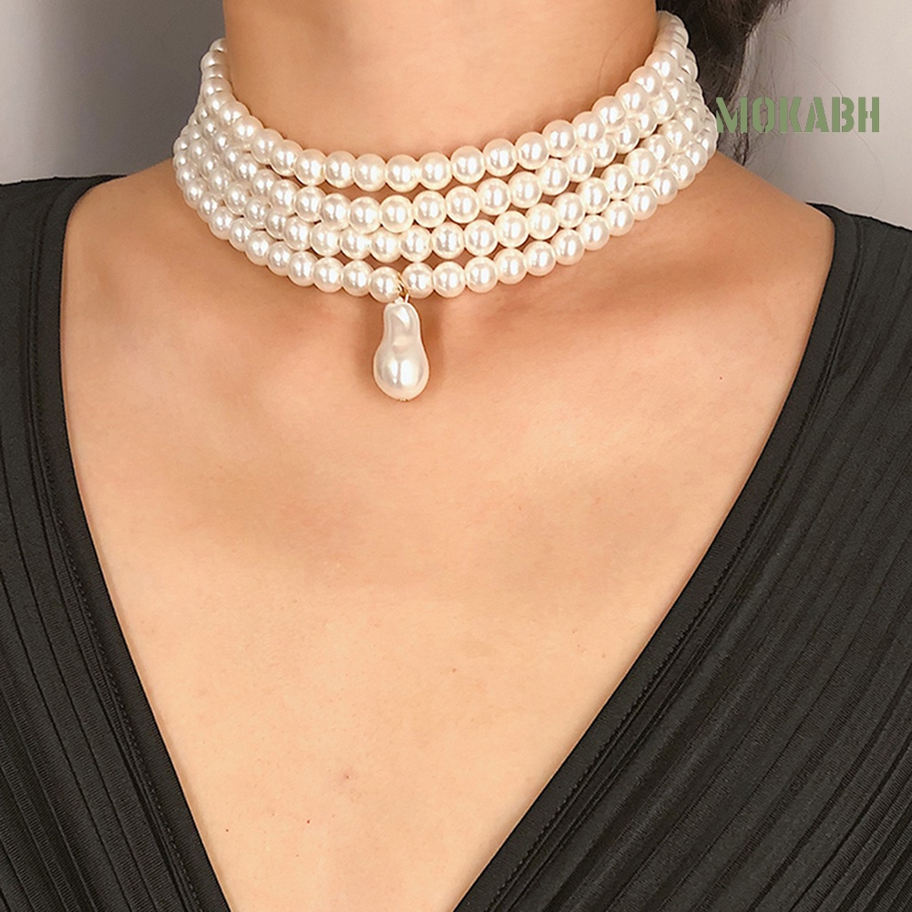 Vòng Cổ Choker Hạt Ngọc Trai Giả Nhiều Lớp Thanh Lịch Cho Nữ