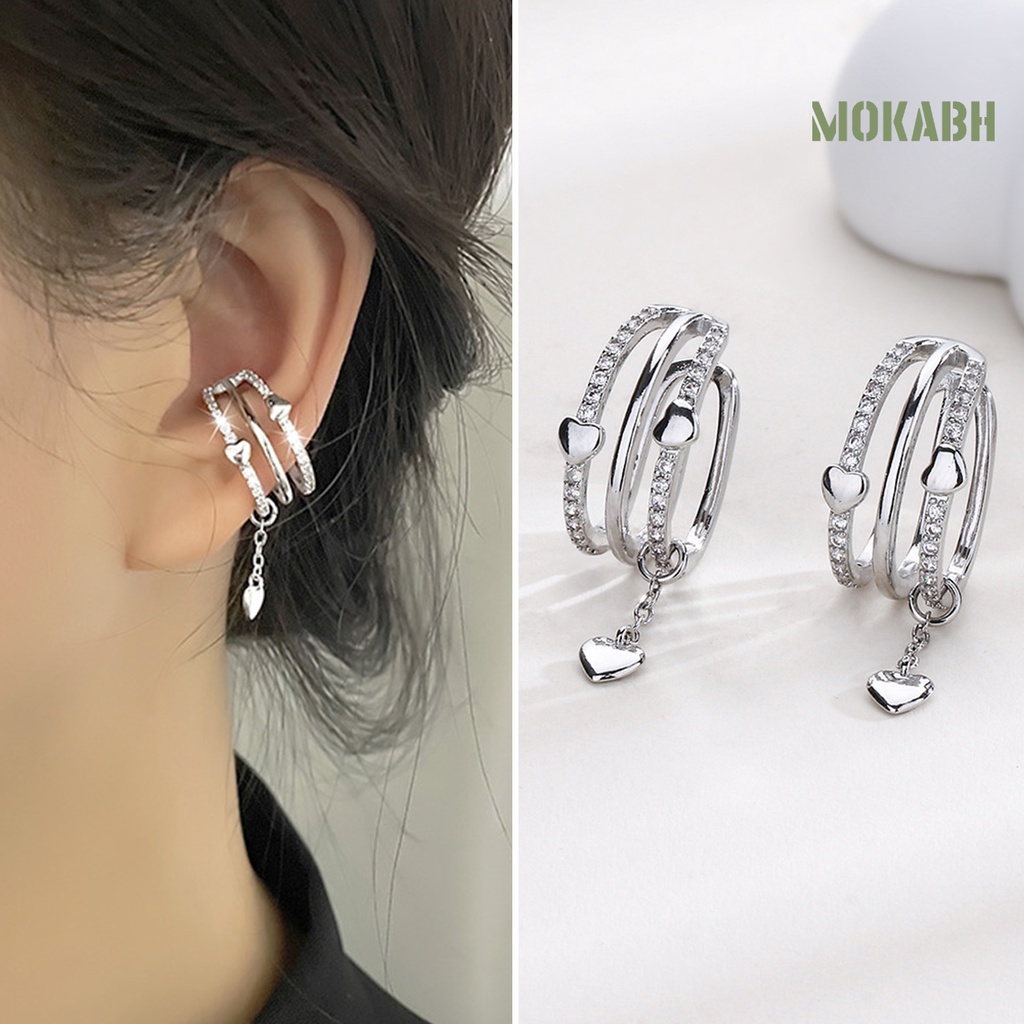 1 Khuyên Kẹp Vành Tai Mini Đính Đá Hình Trái Tim Thời Trang