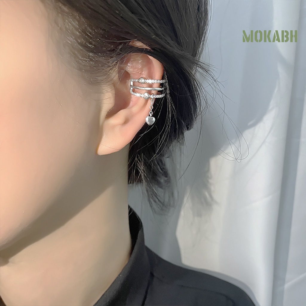 1 Khuyên Kẹp Vành Tai Mini Đính Đá Hình Trái Tim Thời Trang