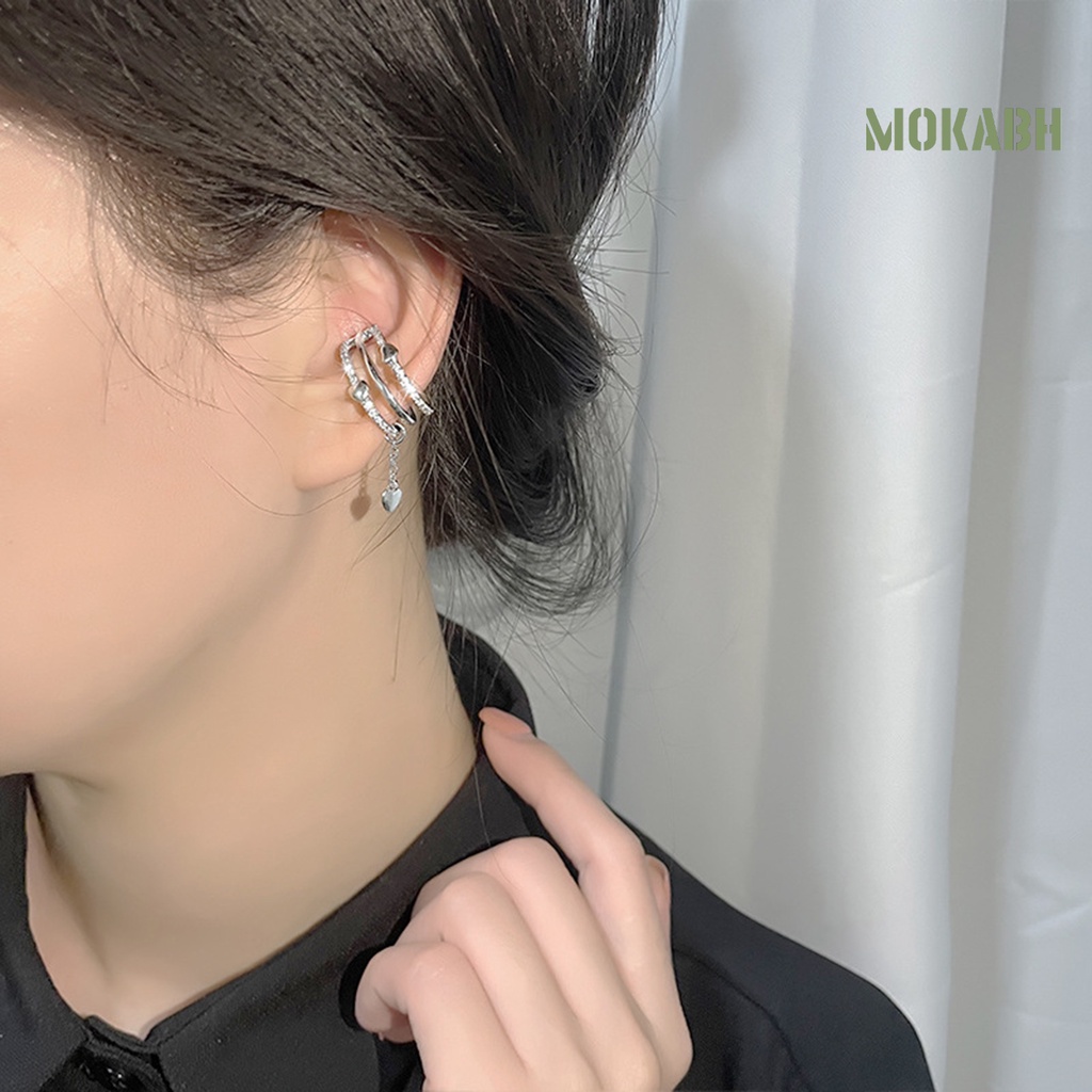 1 Khuyên Kẹp Vành Tai Mini Đính Đá Hình Trái Tim Thời Trang