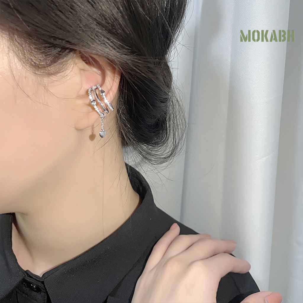 1 Khuyên Kẹp Vành Tai Mini Đính Đá Hình Trái Tim Thời Trang