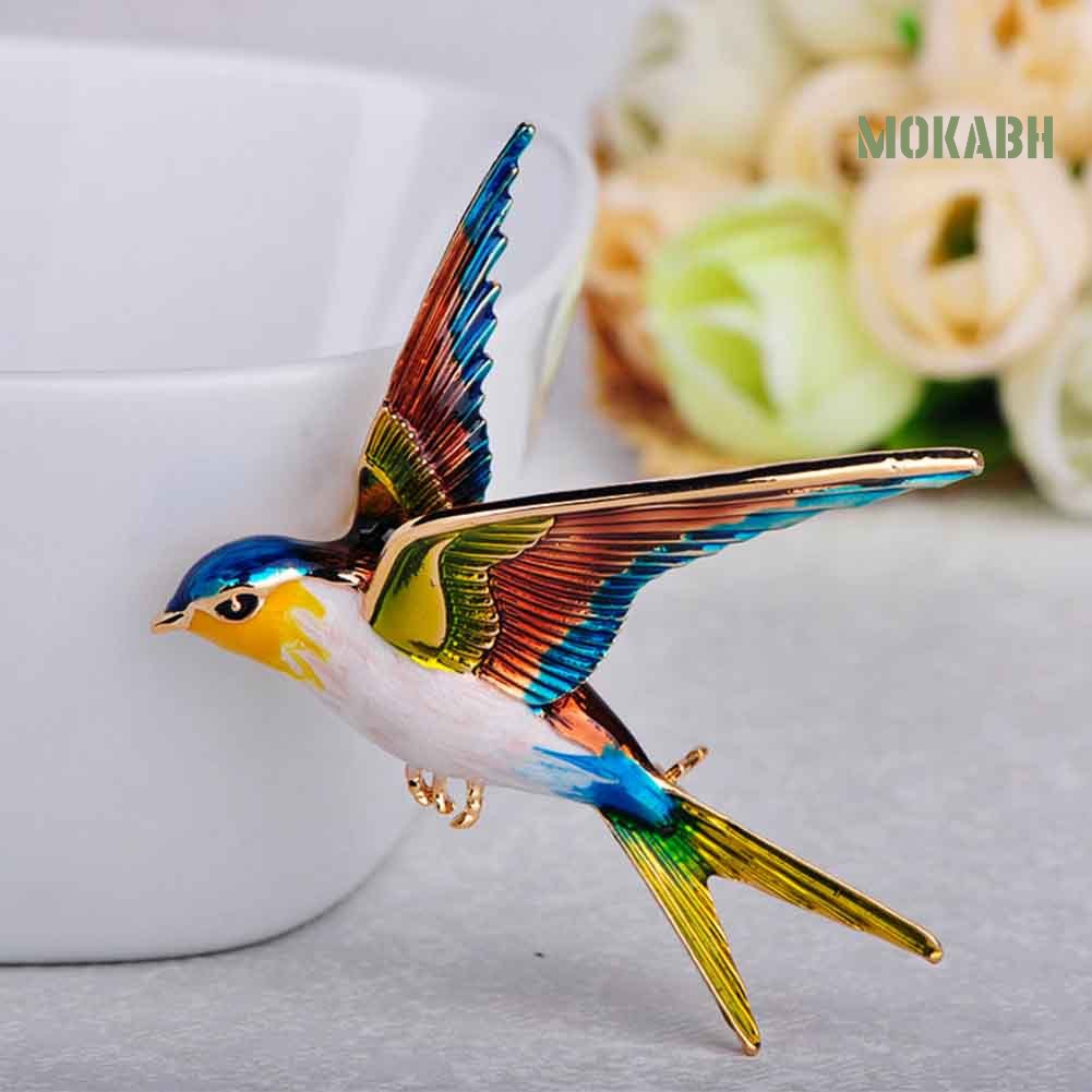 Ghim Cài Áo Hình Chú Chim Én Đính Đá Tráng Men Độc Đáo