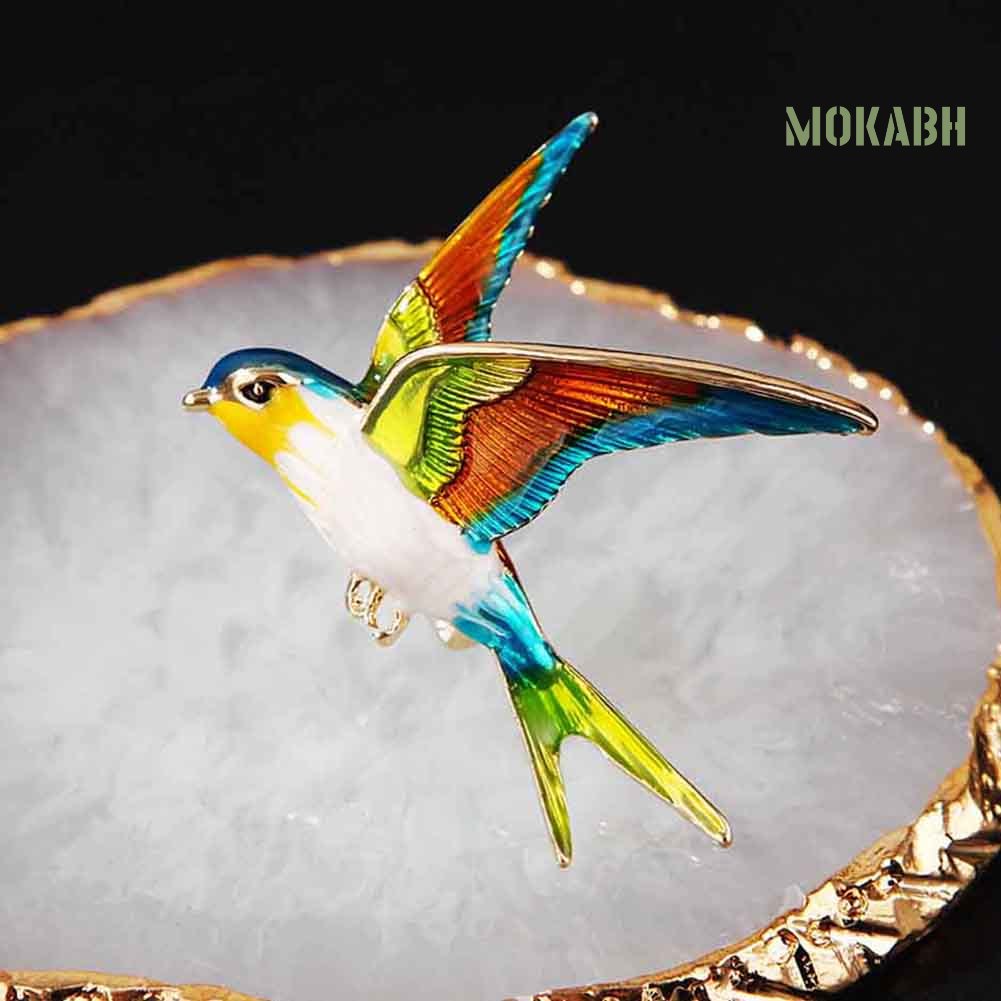 Ghim Cài Áo Hình Chú Chim Én Đính Đá Tráng Men Độc Đáo
