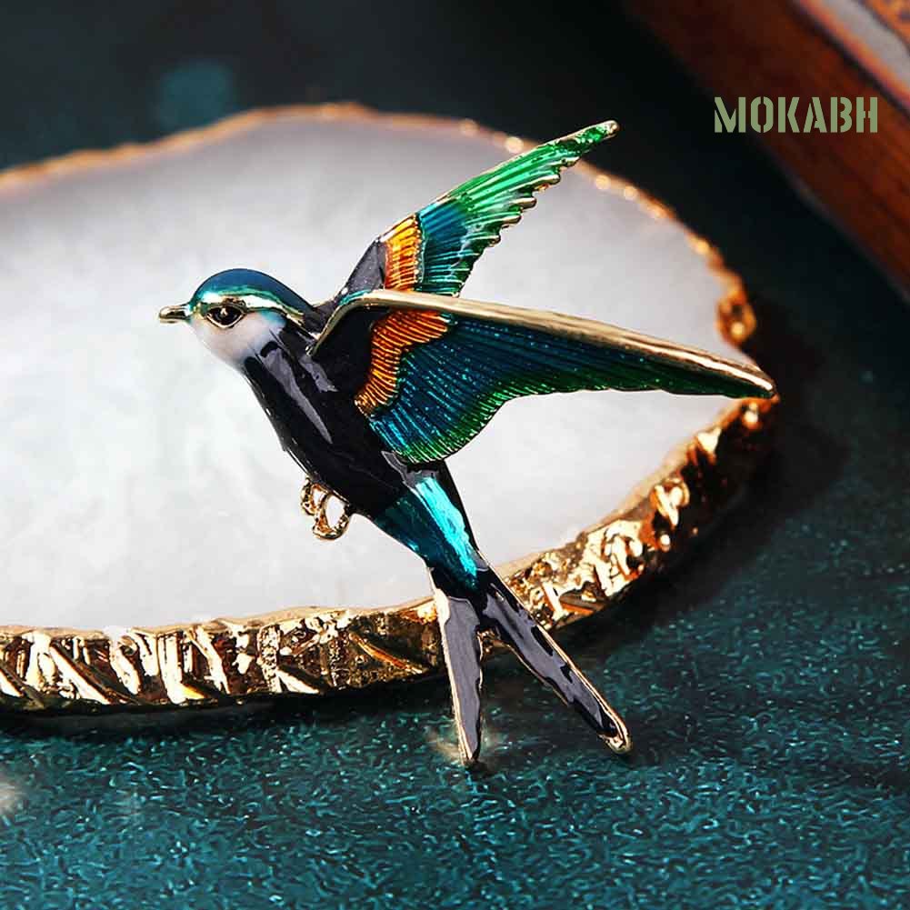 Ghim Cài Áo Hình Chú Chim Én Đính Đá Tráng Men Độc Đáo