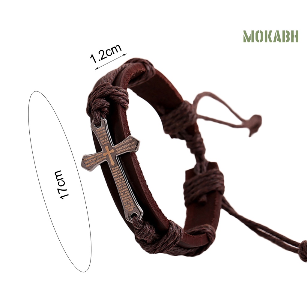 Vòng Đeo Tay Giả Da Họa Tiết Thánh Giá Có Thể Điều Chỉnh Kích Thước Cho Nam