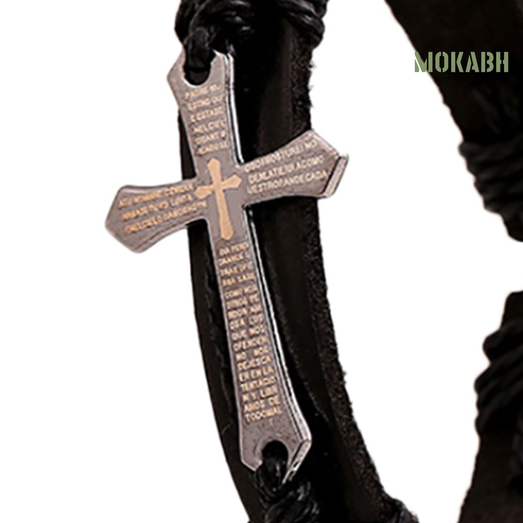 Vòng Đeo Tay Giả Da Họa Tiết Thánh Giá Có Thể Điều Chỉnh Kích Thước Cho Nam