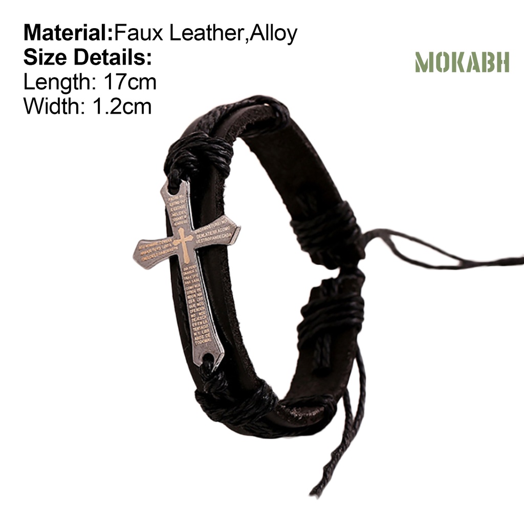 Vòng Đeo Tay Giả Da Họa Tiết Thánh Giá Có Thể Điều Chỉnh Kích Thước Cho Nam