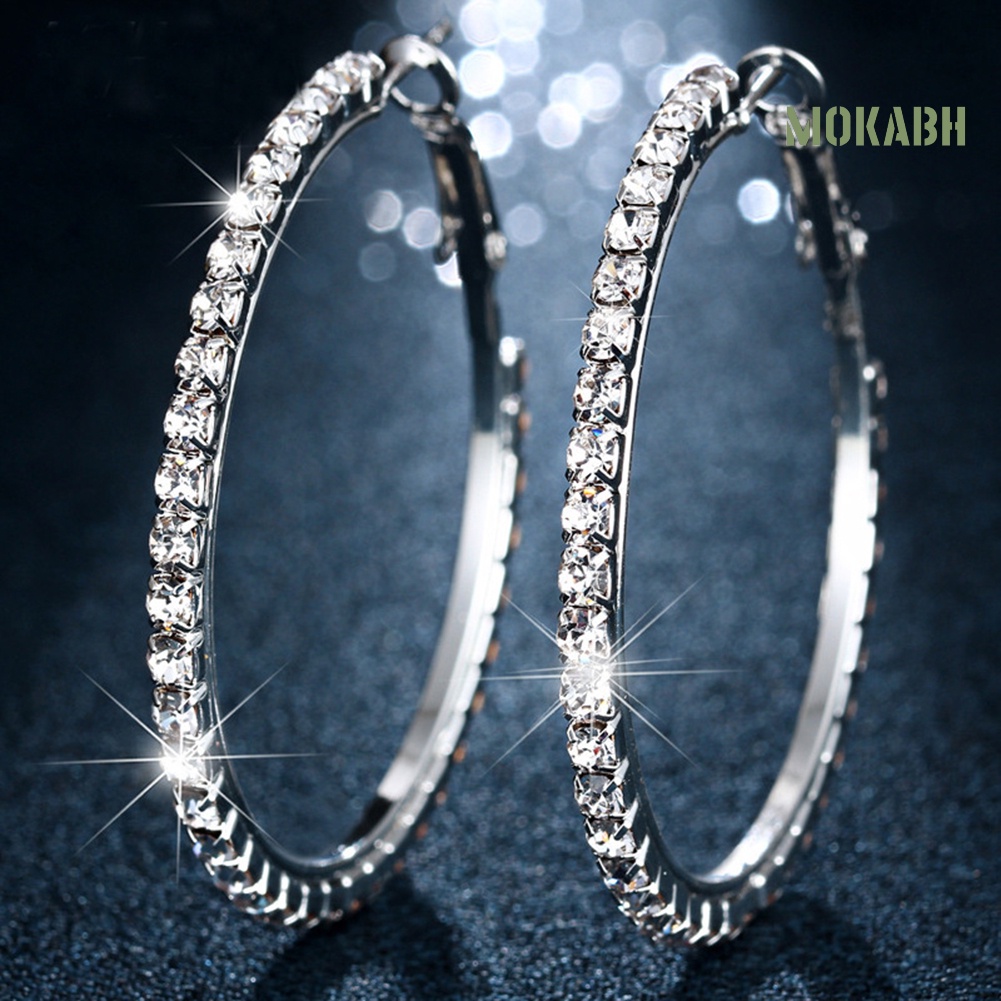 Bông Tai Hình Tròn Lớn Đính Đá Thanh Lịch Dành Cho Nữ