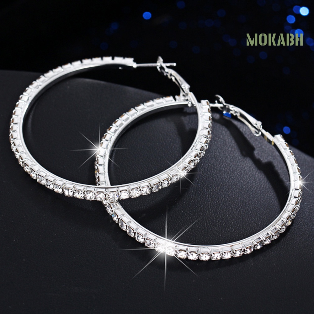 Bông Tai Hình Tròn Lớn Đính Đá Thanh Lịch Dành Cho Nữ