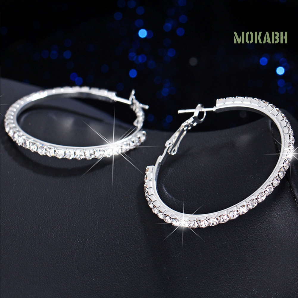 Bông Tai Hình Tròn Lớn Đính Đá Thanh Lịch Dành Cho Nữ