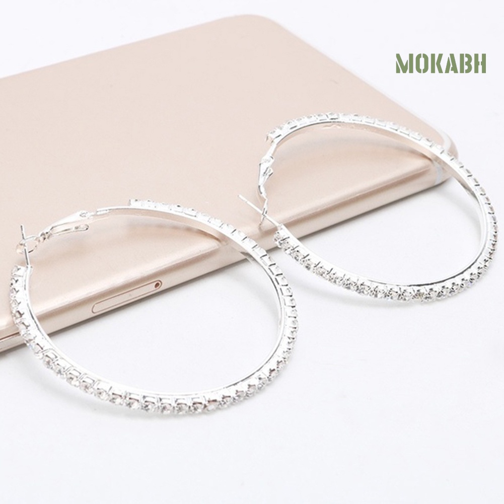 Bông Tai Hình Tròn Lớn Đính Đá Thanh Lịch Dành Cho Nữ