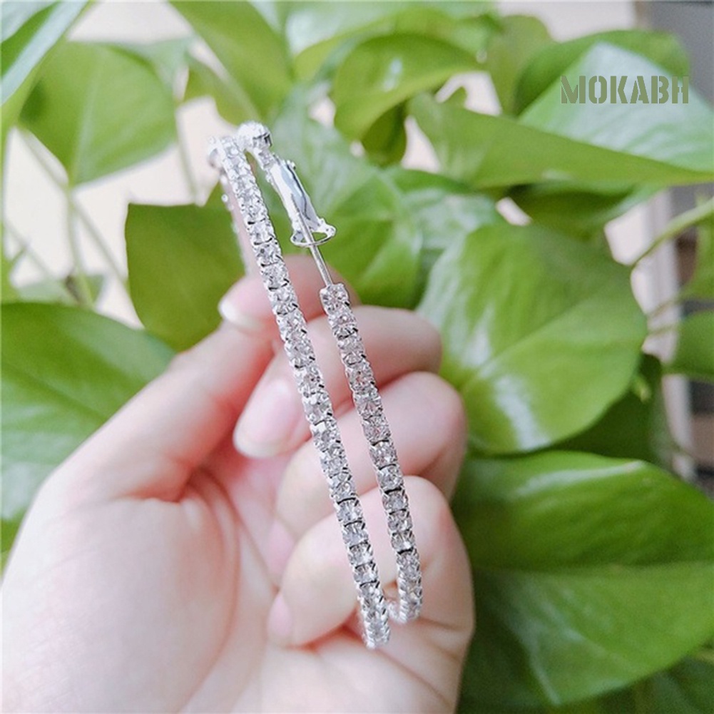 Bông Tai Hình Tròn Lớn Đính Đá Thanh Lịch Dành Cho Nữ