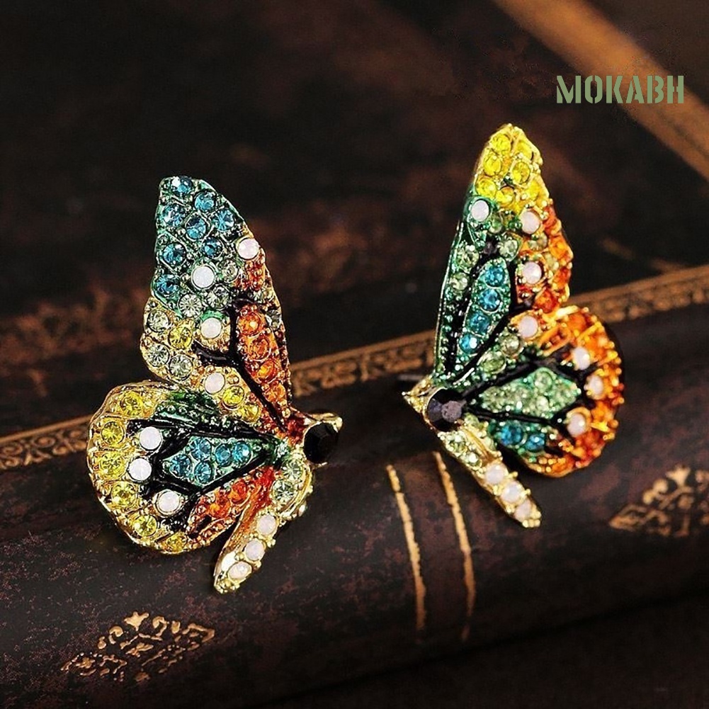 Bông Tai Hình Bướm Đính Đá Nhiều Màu Thời Trang Dành Cho Nữ