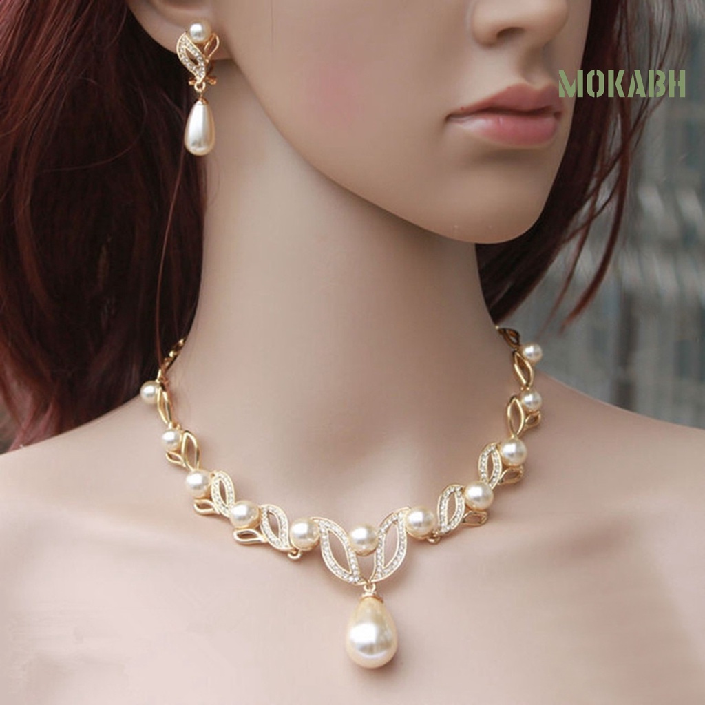 1 Bộ Vòng cổ + Bông Tai Bằng Hợp Kim Đính Kim Cương Giả Dễ Phối Đồ Cho Nữ