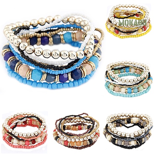 Vòng Tay Hạt Nhựa Acrylic Nhiều Lớp Phong Cách Bohemia Thời Trang Đi Biển Mùa Hè Cho Nữ