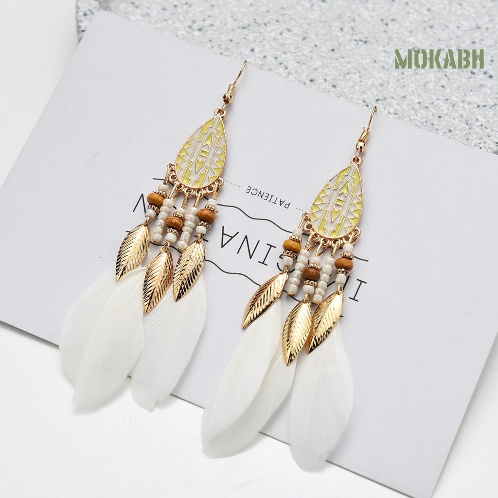 1 Đôi Bông Tai Dáng Dài Đính Lông Vũ Phong Cách Boho