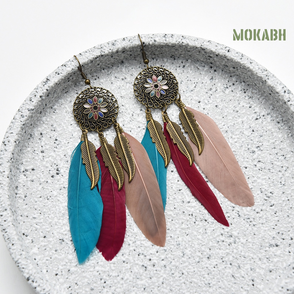 1 Đôi Bông Tai Dáng Dài Đính Lông Vũ Phong Cách Boho