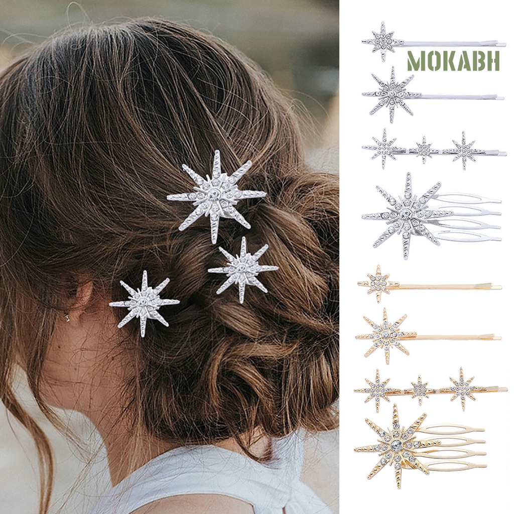 Set 4 Kẹp Tóc Hình Ngôi Sao Đính Đá Lấp Lánh Thời Trang Cho Nữ