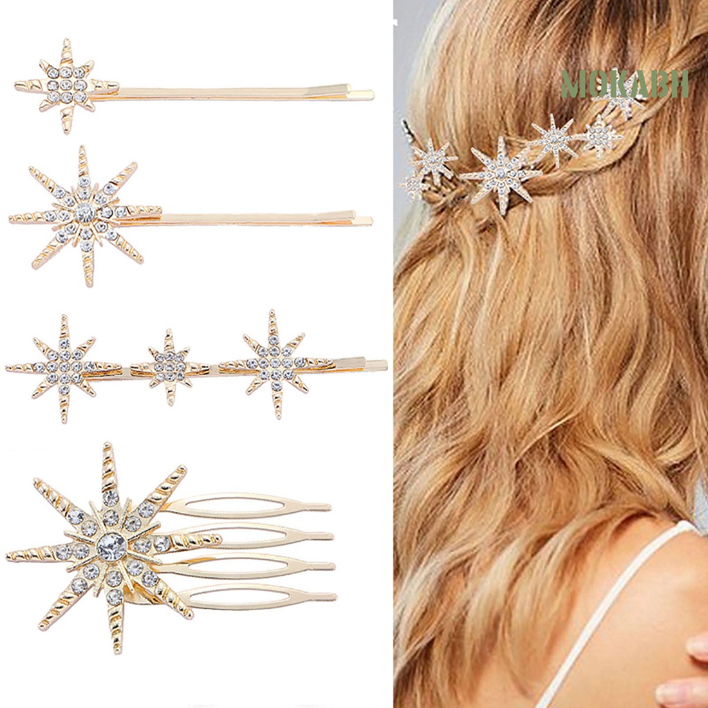 Set 4 Kẹp Tóc Hình Ngôi Sao Đính Đá Lấp Lánh Thời Trang Cho Nữ