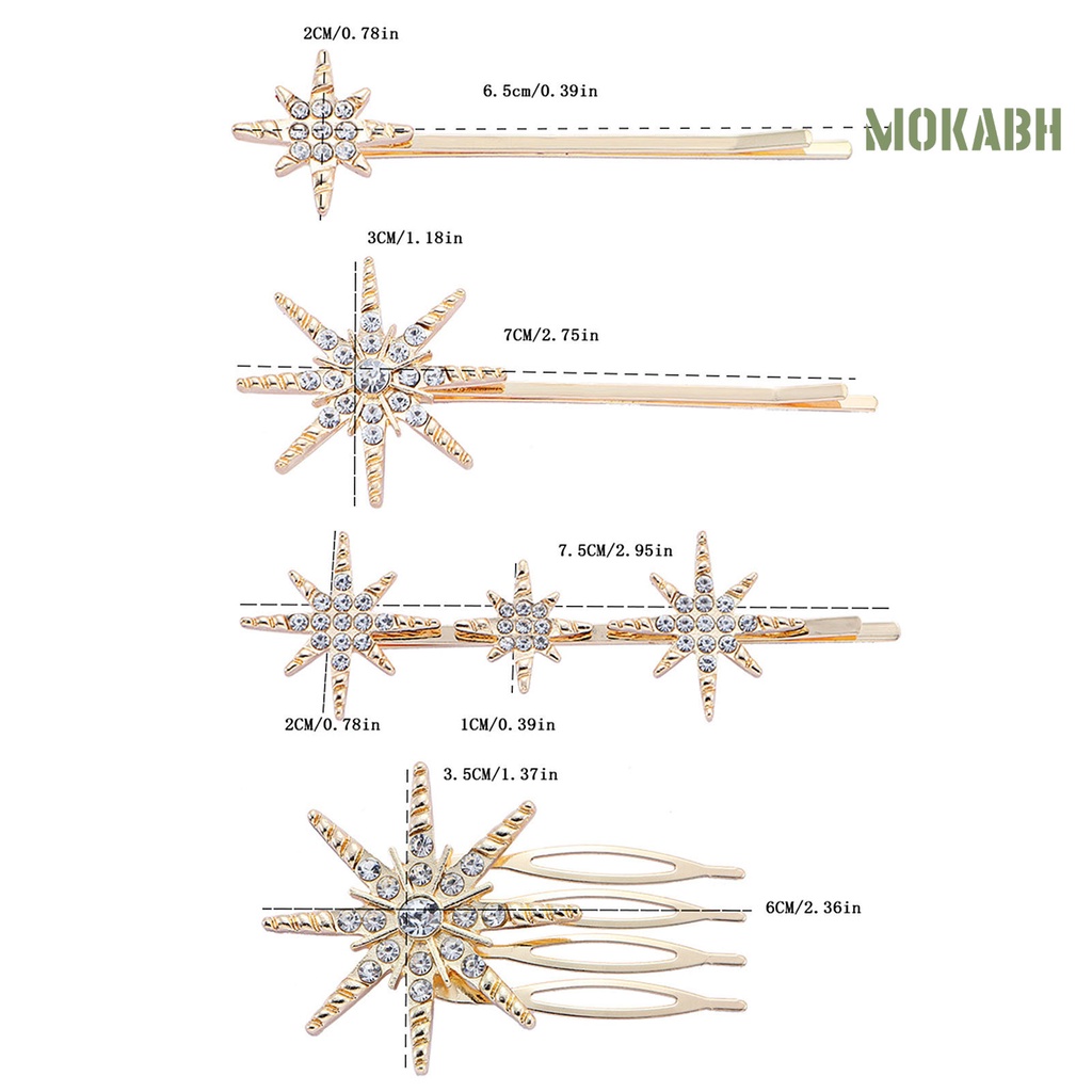 Set 4 Kẹp Tóc Hình Ngôi Sao Đính Đá Lấp Lánh Thời Trang Cho Nữ