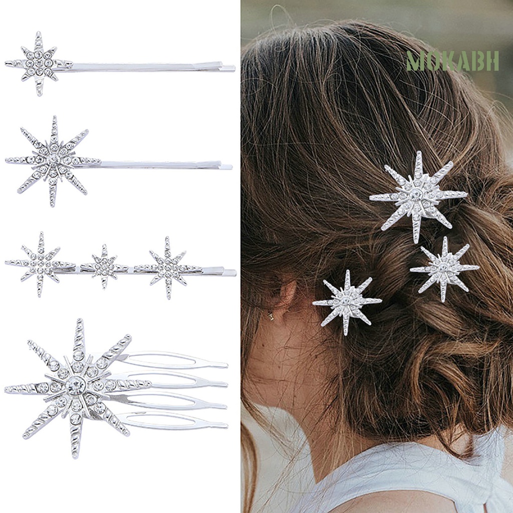 Set 4 Kẹp Tóc Hình Ngôi Sao Đính Đá Lấp Lánh Thời Trang Cho Nữ
