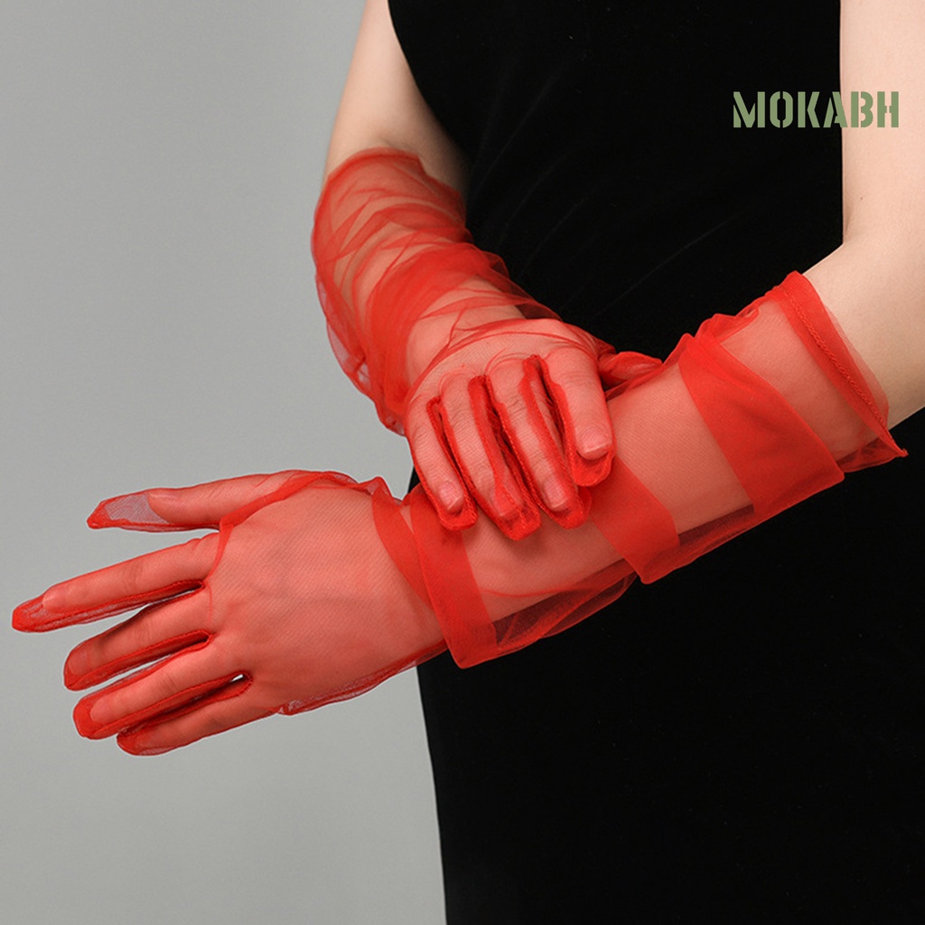 1 Đôi Găng Tay Lưới Dài Nhìn Xuyên Thấu Dùng Hóa Trang Chống Nắng