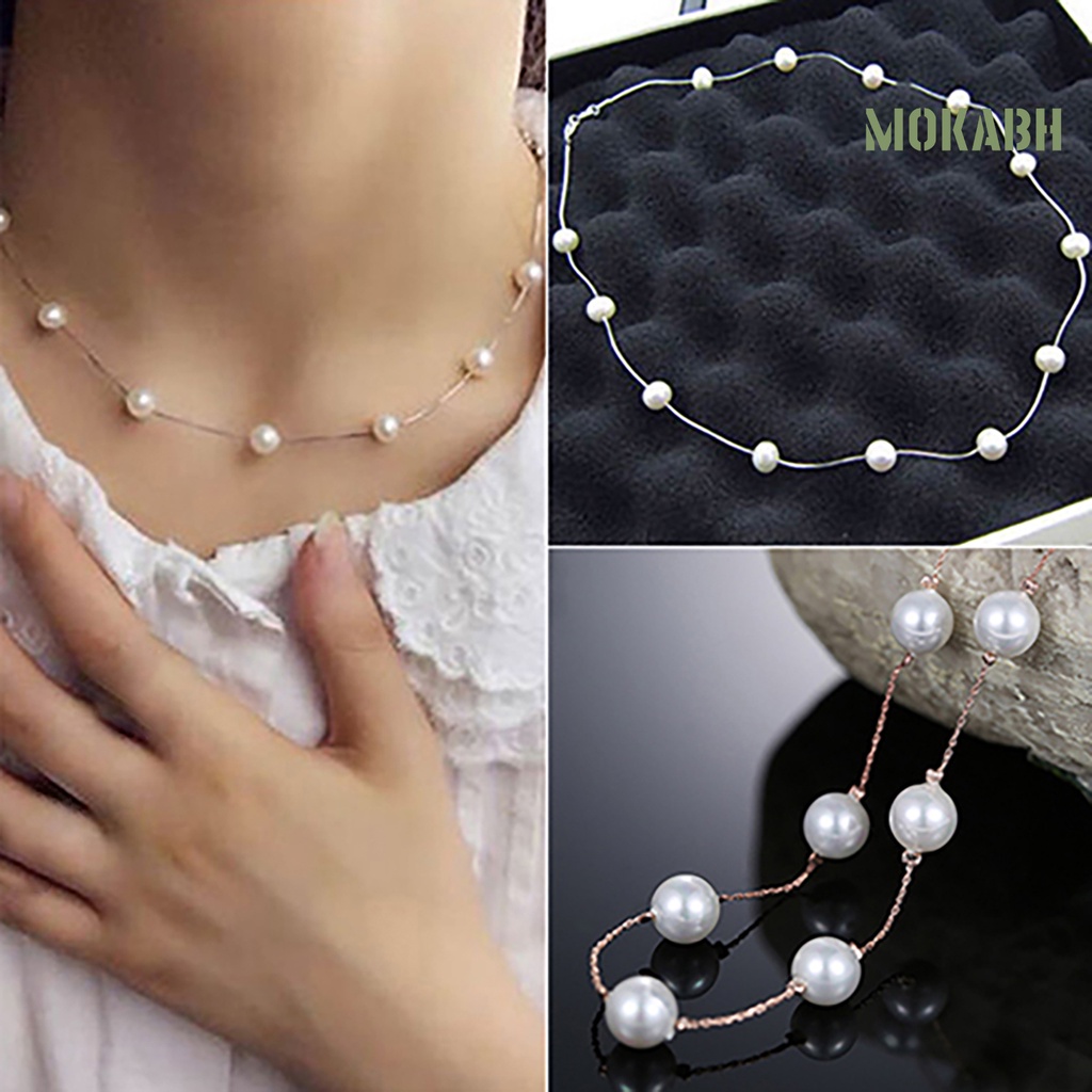 [mokabh] Vòng cổ Ngắn Đính Ngọc Trai Nhân Tạo Có Thể Điều Chỉnh Kích Thước