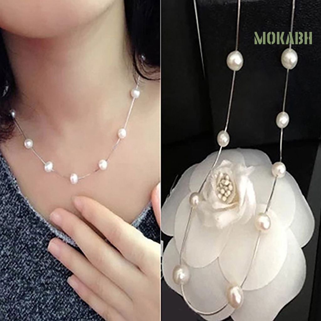 [mokabh] Vòng cổ Ngắn Đính Ngọc Trai Nhân Tạo Có Thể Điều Chỉnh Kích Thước