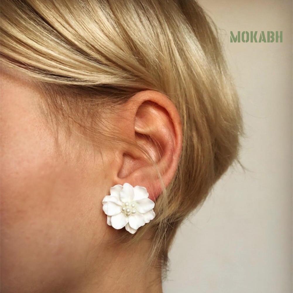 Bông Tai Hình Hoa Đính Ngọc Trai Giả Bằng Nhựa Resin Thanh Lịch Cho Nữ