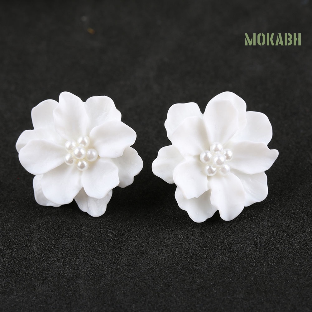 Bông Tai Hình Hoa Đính Ngọc Trai Giả Bằng Nhựa Resin Thanh Lịch Cho Nữ