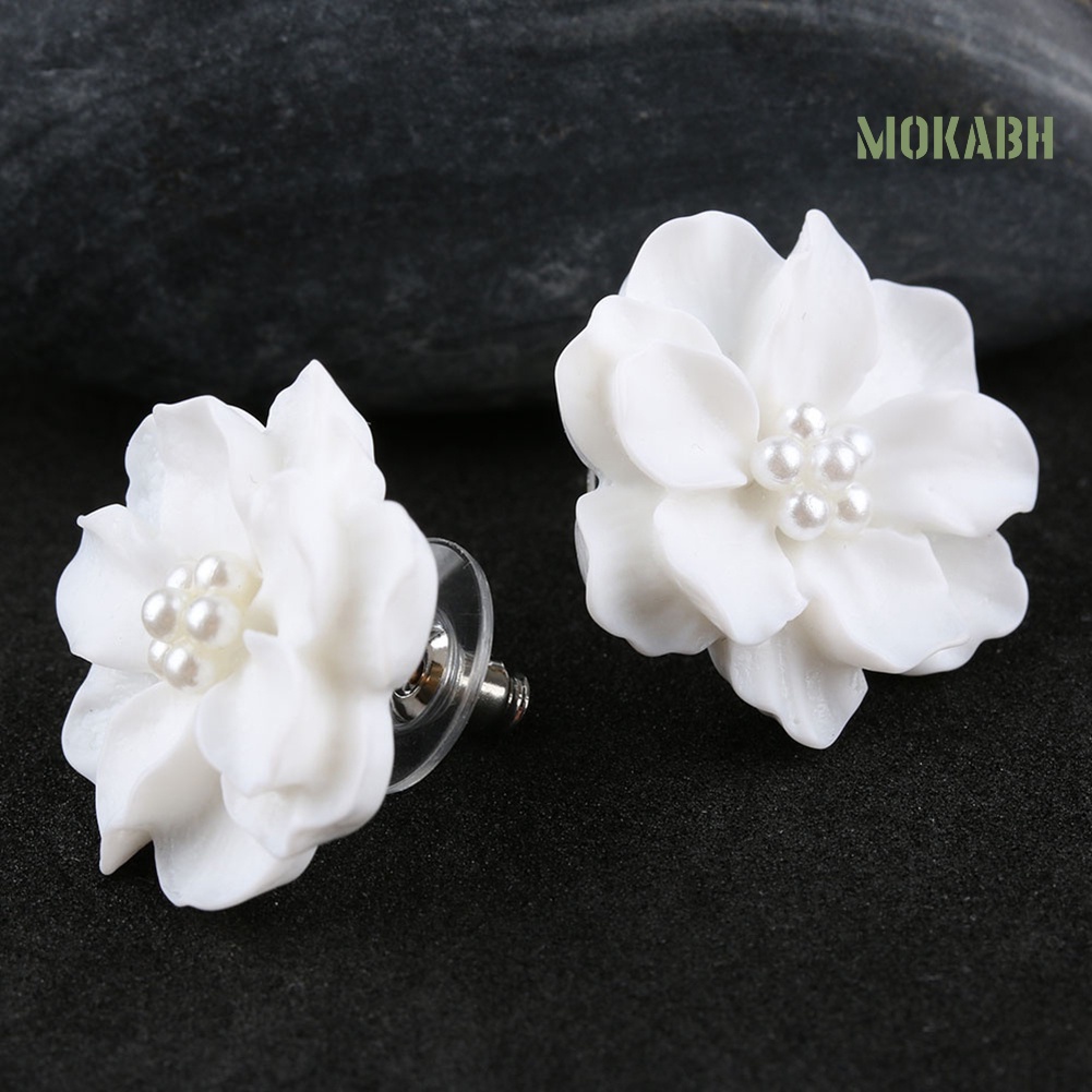 Bông Tai Hình Hoa Đính Ngọc Trai Giả Bằng Nhựa Resin Thanh Lịch Cho Nữ