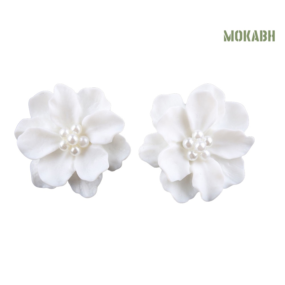 Bông Tai Hình Hoa Đính Ngọc Trai Giả Bằng Nhựa Resin Thanh Lịch Cho Nữ