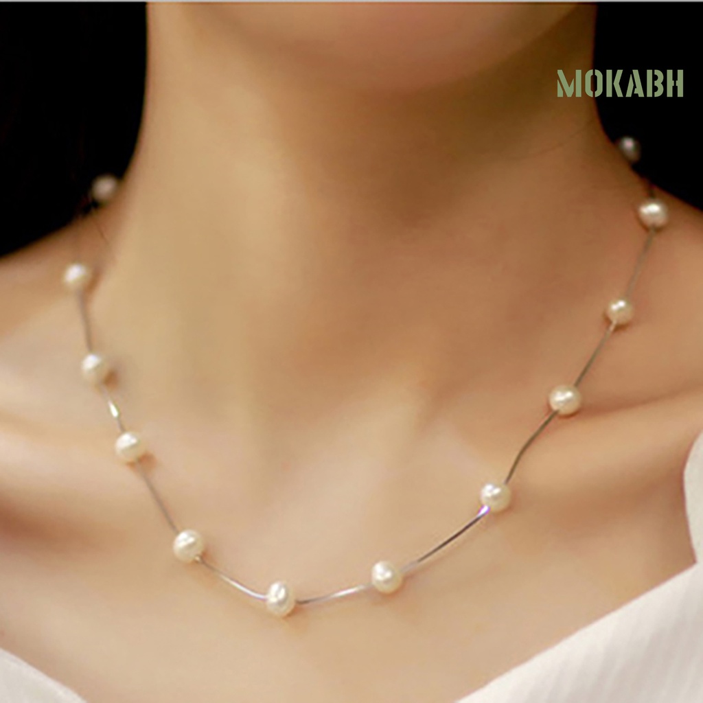 [mokabh] Vòng cổ Ngắn Đính Ngọc Trai Nhân Tạo Có Thể Điều Chỉnh Kích Thước