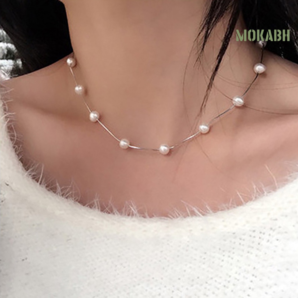 [mokabh] Vòng cổ Ngắn Đính Ngọc Trai Nhân Tạo Có Thể Điều Chỉnh Kích Thước