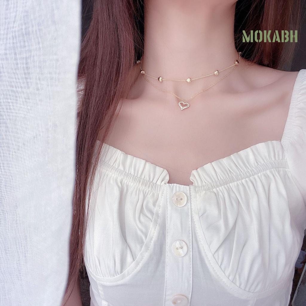 Vòng cổ Hai Lớp Mặt Trái Tim Đính Đá Lấp Lánh Thời Trang Dành Cho Nữ
