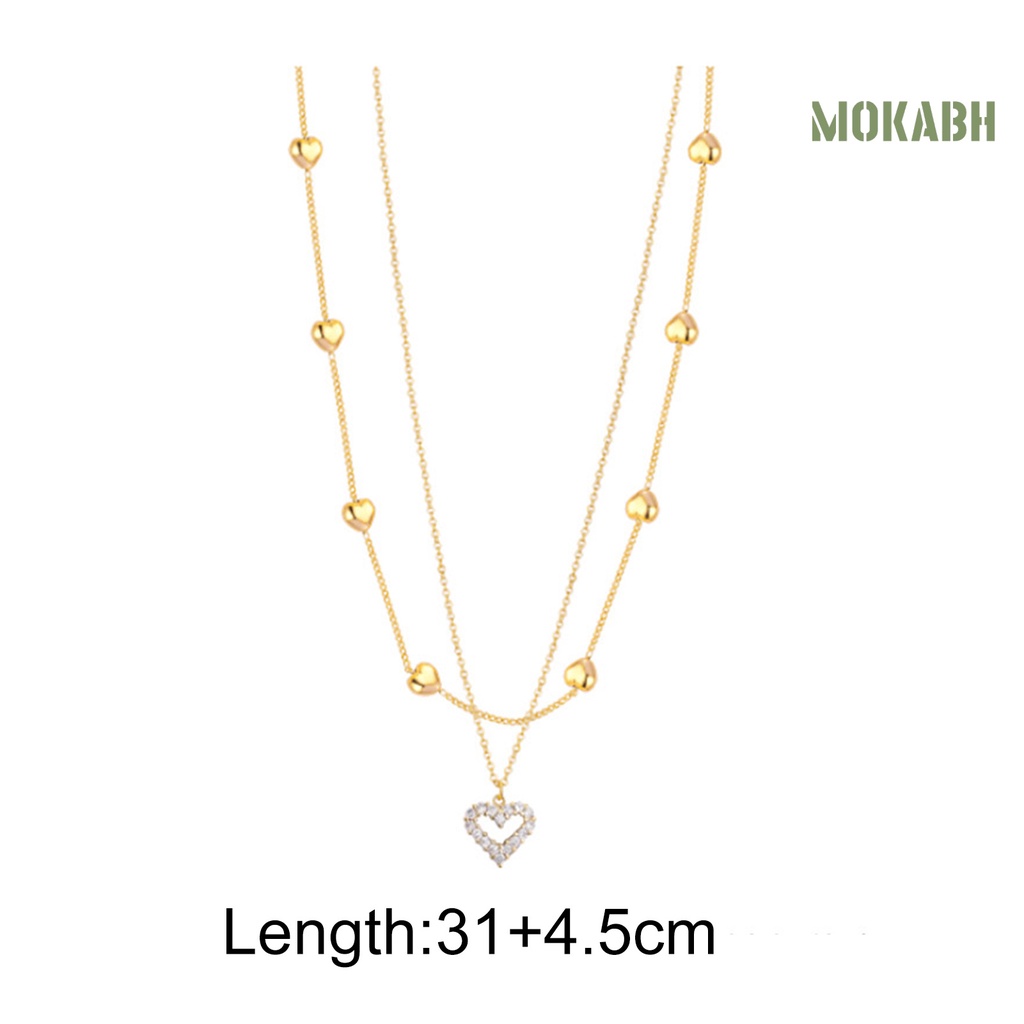 Vòng cổ Hai Lớp Mặt Trái Tim Đính Đá Lấp Lánh Thời Trang Dành Cho Nữ