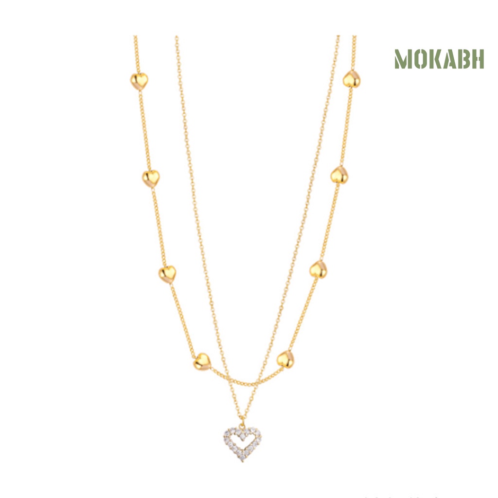 Vòng cổ Hai Lớp Mặt Trái Tim Đính Đá Lấp Lánh Thời Trang Dành Cho Nữ
