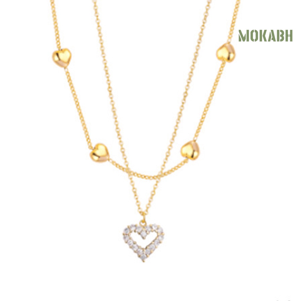 Vòng cổ Hai Lớp Mặt Trái Tim Đính Đá Lấp Lánh Thời Trang Dành Cho Nữ