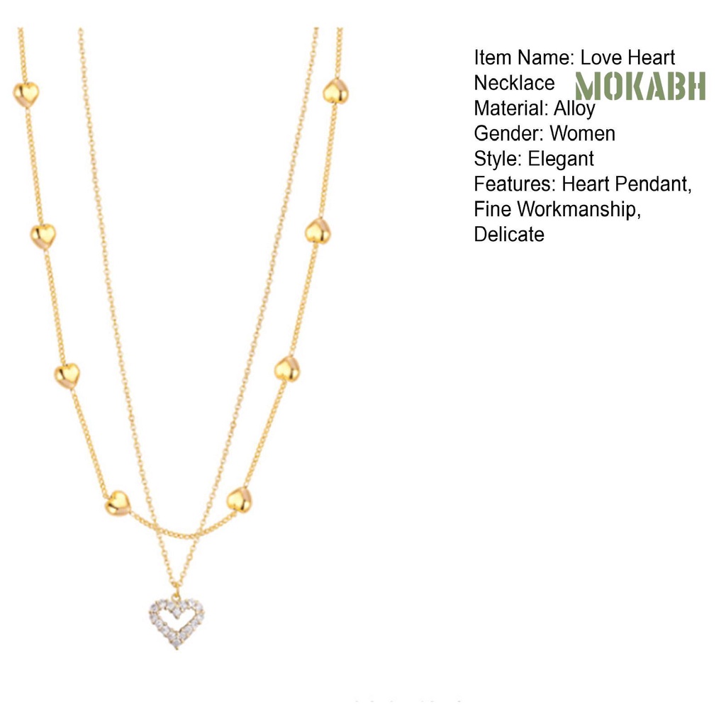 Vòng cổ Hai Lớp Mặt Trái Tim Đính Đá Lấp Lánh Thời Trang Dành Cho Nữ