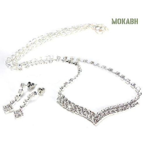 Bộ Vòng cổ + Bông Tai Đính Đá Thời Trang Cho Nữ