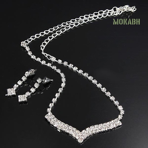 Bộ Vòng cổ + Bông Tai Đính Đá Thời Trang Cho Nữ