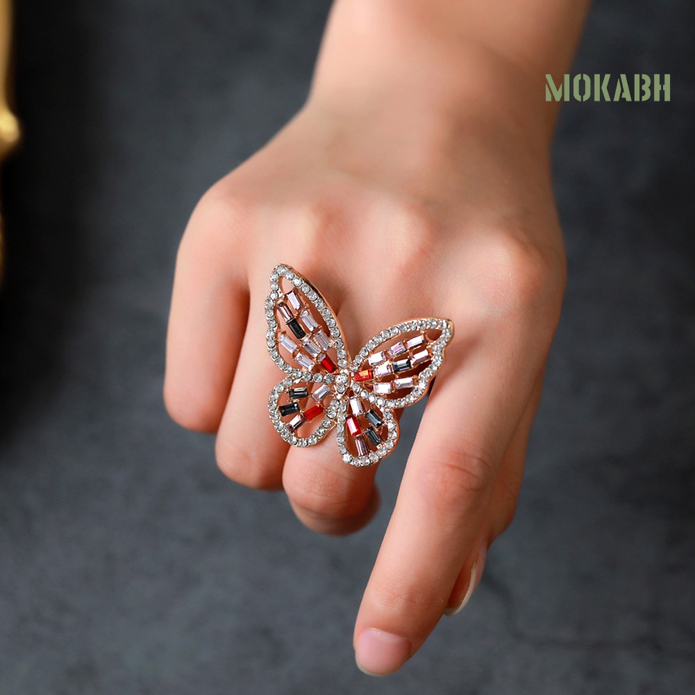 Nhẫn Hở Hình Bướm Rỗng Đính Đá Zircon Sang Trọng Cho Nữ